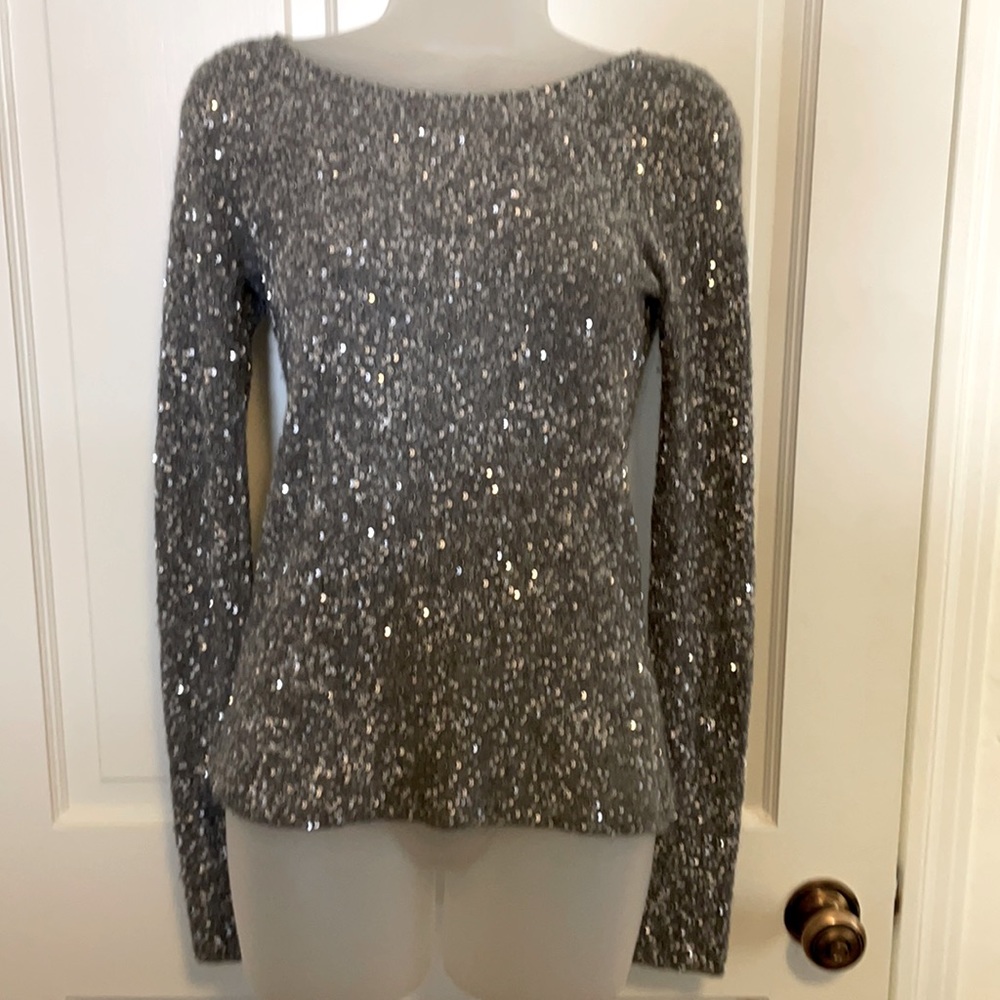 COPY - Silver Caviar Sequin Cashmere Sweater- back on posh